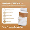 Purezen Root Cause supplement bottle with certification logos on a brown background
