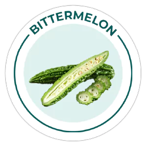 Purezen Bitter melon illustration with 'Bittermelon' text on a light blue background