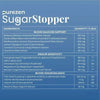 Nutritional label for purezen SugarStopper on a blue background