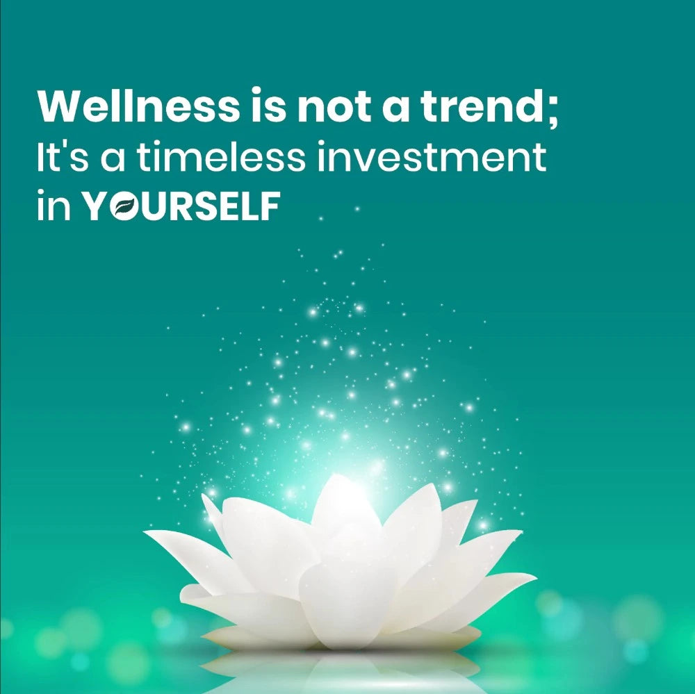 White lotus flower on a teal background with motivational quote