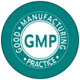 Good Manufacturing Practice (GMP) logo on a teal background