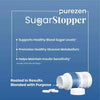 Advertisement for purezen SugarStopper on a blue background with text about health benefits.
