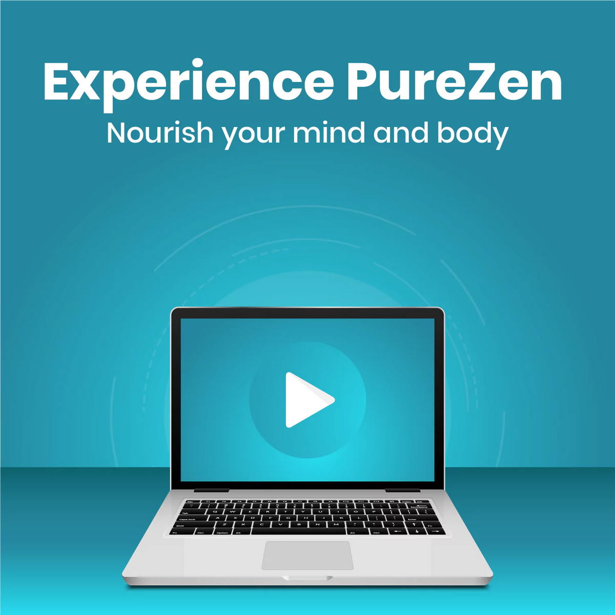 Laptop with a play button on a blue background with 'Experience Purezen' text.
